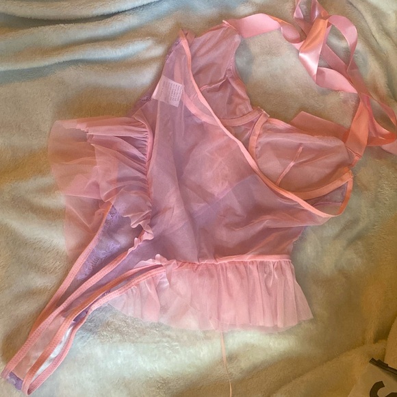 Colorblock Lace Panel Tie Front Naughty Mesh Bodysuit NWOT - Picture 8 of 8